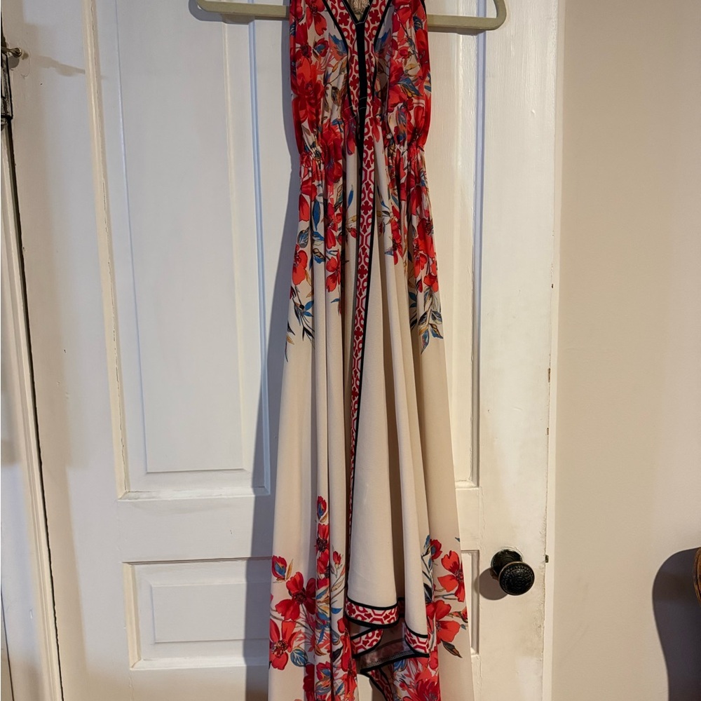 Papillon Red and Cream Floral Maxi Dress
